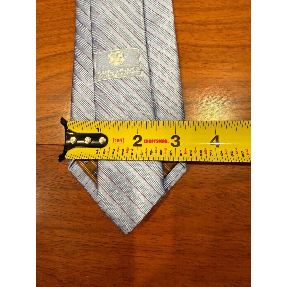 Haines & Bonner of London Silk Tie Bright Blue Slant Stripe w/ Red | 57"L 3.25"W - Picture 6 of 7